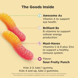 OLLY Kids Multivitamin Gummy Worms, Overall Health and Immune Support, Vitamins and Minerals A, C, D, E, Bs and Zinc, Kids Chewable Supplement, Sour F