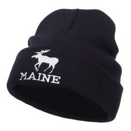 e4Hats.com Maine State Moose Embroidered Cuff Beanie - Black OSFM