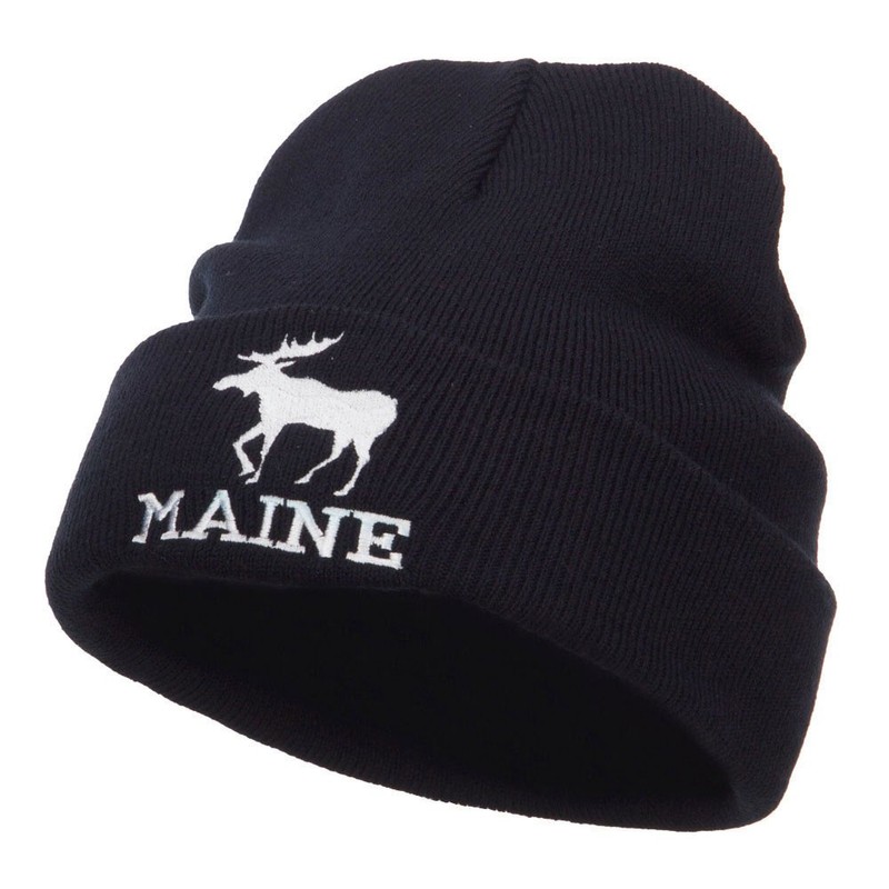e4Hats.com Maine State Moose Embroidered Cuff Beanie - Black OSFM