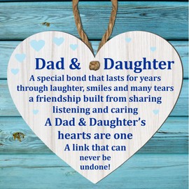 Pixie's Gifts Wooden or Acrylic Heart Plaque for Dad - Heartfelt Gift for Father from Daughter - Handcrafted Keepsake for Father's Day, Birthday, Christmas - Heartwarming Message (Mdf Heart)