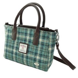 Glen Appin Harris Tweed Tote Handbag – LB1228 Brora With Detachable Shoulder Stap (Colour 121 Duck Egg)