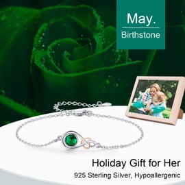 Infinity Bracelet Women's 925 Sterling Silver Infinity Heart Adjustable Birthstone Charms Bracelets Valentine's Day Mother's Day Birthday Christmas Gift for Women Girls Girlfriend Mother, Sterling