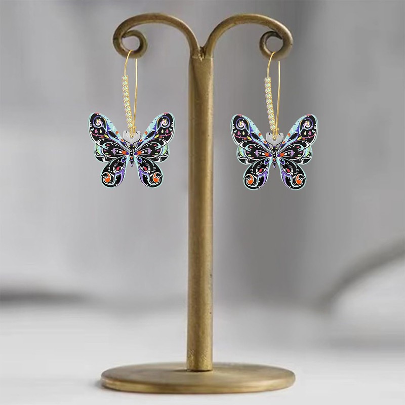 JIMARIN Bohemian Handmade Sparkly Crystal Acrylic Butterfly Dangle Drop Leverback