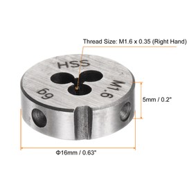 TA-VIGOR 1 x M1,6 x 0,35 metrische verstellbare Gewindeschneider, Hochgeschwindigkeitsstahl, Rechtshänder, runde Schneideisen zur Bearbeitung, Korrektur oder Reinigung von Außengewinden (Metall