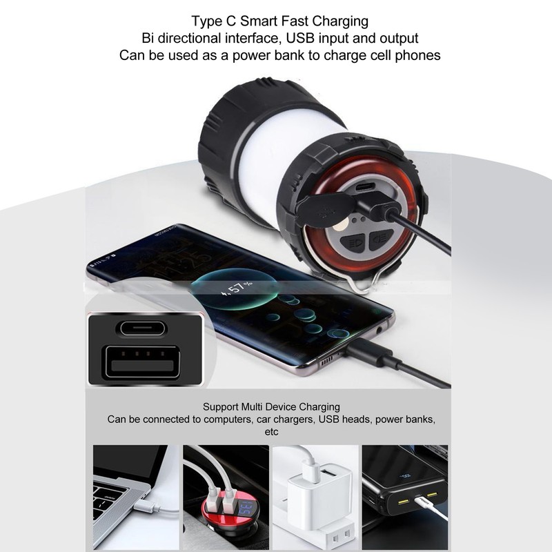 Camping Lantern Magnetic IP67 Waterproof Type C Charging Portable LED