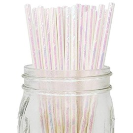 N//C Iridescent White Papers Straws, 7.75'' Cocktail Drinking Straws For Party Pack Of 100