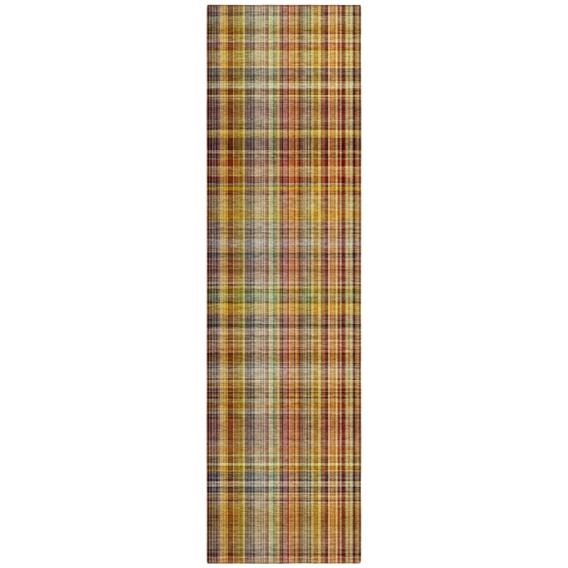 Homeroots 8' Runner Orange Plaid Washable Non Skid Indoor Outdoor
