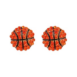 Rhinestone Basketball Volleyball Baseball Football Rugby Earring Hip Hop Crystal Sport Stud Earrings for Women Party Jewelry-Basketball