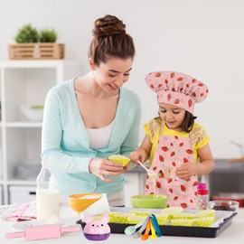 33 Pieces Kids Cooking Sets Real, Kids Chef Role Play Costume Set with Plastic Toddler Safe Knives Kids Cutting Board