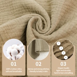 Peepeemax Muslin Cloths for Baby 50x25cm, 4 Pack 100% Cotton Muslin Squares, Soft Absorbent & Breathable Burp Cloths for Newborn Baby Boys & Girls, Neutral Grey
