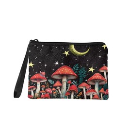 chaqlin Purse Change Purse for Women Travel Cosmetic Bag Small Purse Bag with Strap Zip, mushroom moon, coin pocket