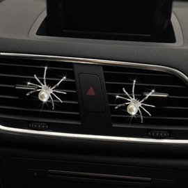 Bling Spider Car Air Fresheners Vent Clips, Cute Lovely Spider Car Air Vent Clips Funny Diamond Car Diffuser Vent Clip Car Decoration Car Interior Decor Bling Car Accessories for Women Men（Silver）