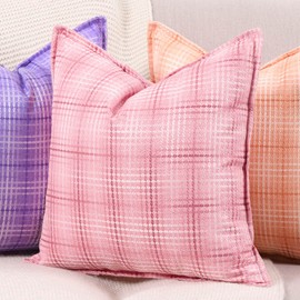 Madizz Set of 2 Outdoor Woven Cushion Covers with Edge Soft Decorative Cushion Covers for Patio Sofa Bedroom Cushion Cover Pink 40 x 40 cm Square