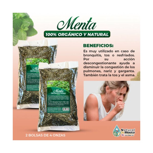 Natural de Mexico USA Menta Mint Tea Ayuda con el tratamiento de la bronquitis 8 oz (2 de 4 oz)-227g.