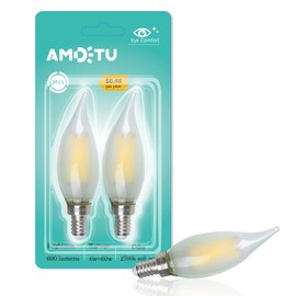 AMDTU 60W Candelabra Light Bulbs LED, Frosted Chandelier Bulb 60 Watt, E12 LED Bulb dimmable Soft White 2700k, Flame Bent Tip Candle Shape, 600 lumens, 2 Pack