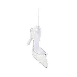 12cm Glitter / Sequin Shoe Christmas Tree Decoration - White