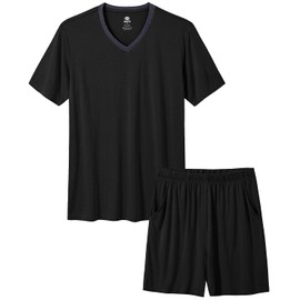 MoFiz Men's Pajama Sets Short Set Sleep Bottom Lounger Summer Pyjamas Soft Lounge PJ's Sleeping Sets Black Size Medium