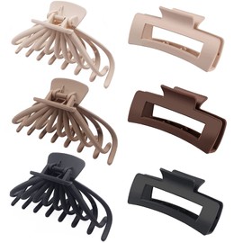 ONVIPSTOO 4.8 Inch Extra Large Claw Clips & 4.1 Inch Big Square Claw Clips，Matte Colour Strong Hold Non-Slip Hair Clips Jaw Clip for Women for Thick Thin Hair. (Brown Black Beige)