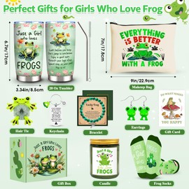 JTAMOHI JTAMOHI Frog Gifts, Frog Lovers Gifts for Women, Cute Frog Stuff with 20 Oz Green Frog Tumbler Makeup Bag Candle Socks Frog Hair Tie Bracelet Earrings Keychain Card for Birthday Christmas Frog Lover