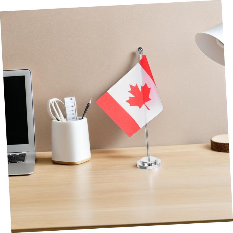 Operitacx Small Canada National Flag with Base Polyester Miniature Desk