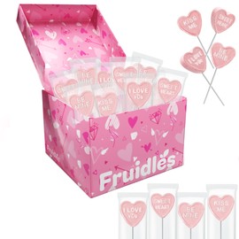 Valentine's Day Heart Lollipop Candy Sucker Assortment, Dextrose Pressed Candy, Kiss me, Be Mine, I Love You, and Sweet Heart, Individually Wrapped (12-Pack)