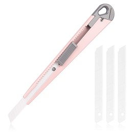 CUTOKAY Retractable Ceramic Blade Utility Knife Finger Friendly for Foam Paper cutter Opening Package Box Cutting for Cartons Smooth Safty Extra 3 Blades Included (0.35inch Wide) Morandi Pink Shells