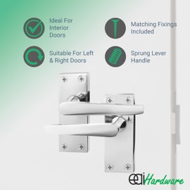 EAI Polished Chrome Door Handle & Latch Set | 1 Pair Internal Handles on Backplate with Latch (64mm) | Straight Pattern