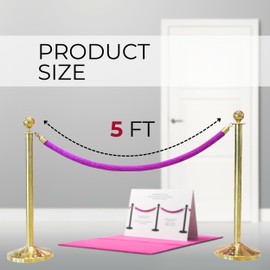 4 PCS Pink Purple Velvet Rope - 5 Ft Barrier for Parties Crowd Crowd Control Ropes Control Hanging Stanchion Rope for Ceremonies Queue Line for Safe