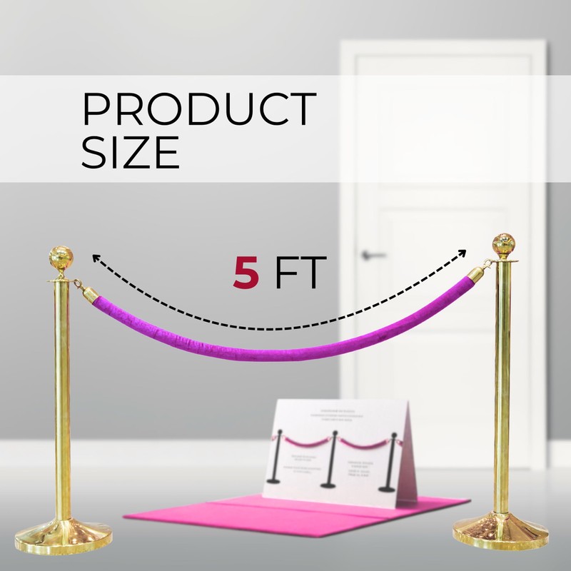 4 PCS Pink Purple Velvet Rope - 5 Ft Barrier