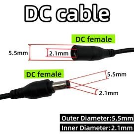 DC Power Extension Cable, 5.5mm x 2.1mm, Security Camera Power Cord, Black (1, 6M/20ft)