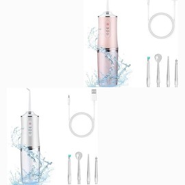 4-Pack Electric Water Flosser with Smart Chip, Portable Oral Irrigator with Detachable Water Tank, USB:_WHITE+PINK