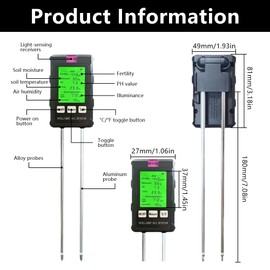 6 in 1 Soil PH Meter Tester, Soil Meter, Soil Tester, Moisture Meter for PH, Light and Moisture, Digital PH Value Meter Soil for Potting Soil, Hydroponics, Vegetable Garden, Lawn