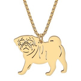 DALANE Stainless Steel Cute Pug Dog Necklace 18k Gold-Plated Pendant Pets Puppy Jewellery Gifts for Women Girls Dog Lovers Charms, Stainless Steel, No Gemstone