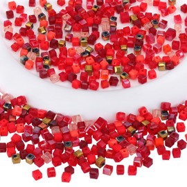 BEEFLYING 200 Pieces 4mm Cube Crystal Glass Beads for Jewelry Making Square Glass Spacer Beads for Bracelet Necklace Earring Craft Diy Home Decor（Red