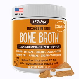 iHeartDogs Bone Broth & Collagen for Dogs - Bone Broth & Mushroom Gold Powder Supplement for Immune System Support, Improved Mobility & Flexibility and Natural Detox - Turkey Tail Mushroom for Dogs