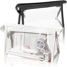 QYINXIU Clear Pencil Cases Set of 2, Transparent Zipper Pencil Bag, Clear Organizer Box, Clear Storage Tote, Pen Box,Coin Change, Purse Cosmetic Transparent Makeup Bag