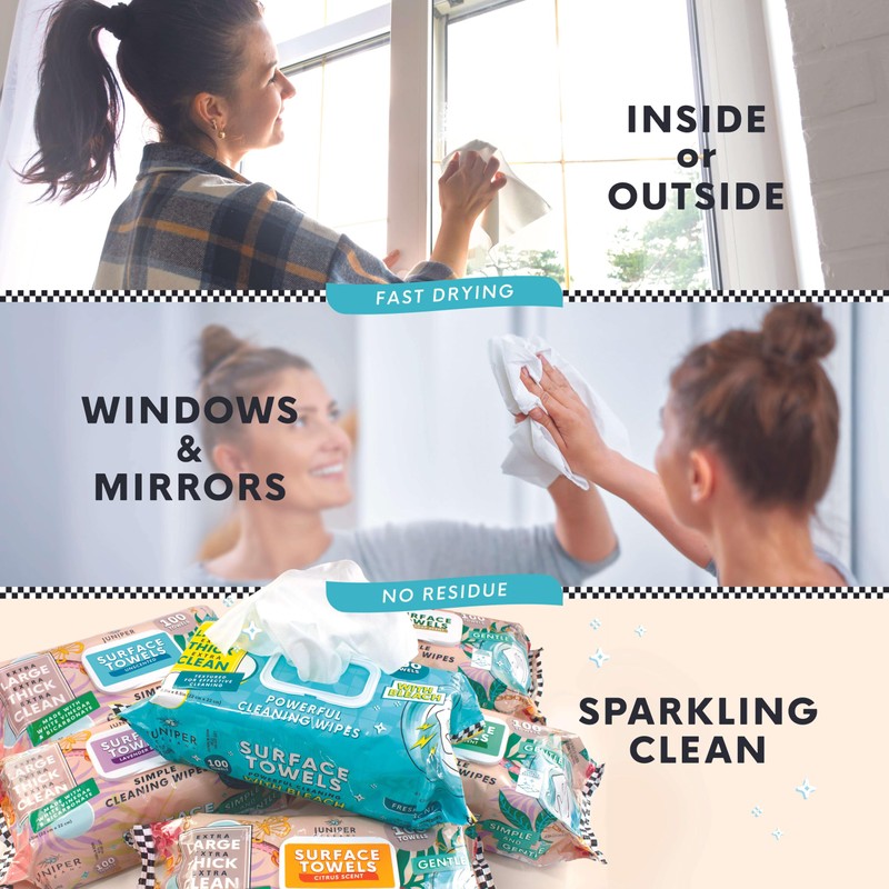 Juniper CLEAN 1 Pack Surface Cleaning Wipes Bleach Free, Thick