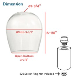 Aspen Creative 23612-60-1, Clear Barrel Glass Shade, Size: 5-1/2" Dia x 6-1/8" H, Center Hole: 45mm