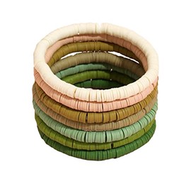 KIFEDSLJ Surfer Clay Bead Bracelets Elastic Colorful Polymer Beaded Stackable Stretch Bracelet Bohemia Aesthetic Summer Beach Jewelry for Women-green