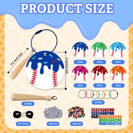 Entrirolly 527 Pcs Ice Cream Baseball Keychain DIY Bead Keychain Kit Number Key Chain Making Craft Softball Team Favors Luggage Backpack Tags