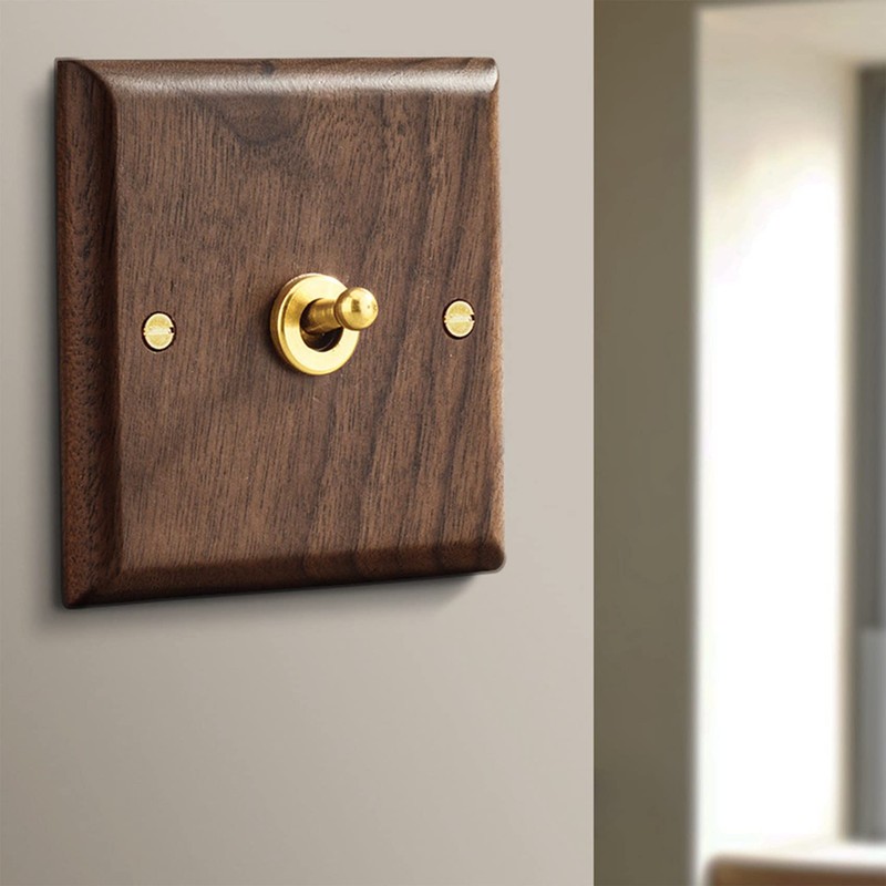 zilitol Retro American Industrial Style Light Switch Socket, Solid Wood