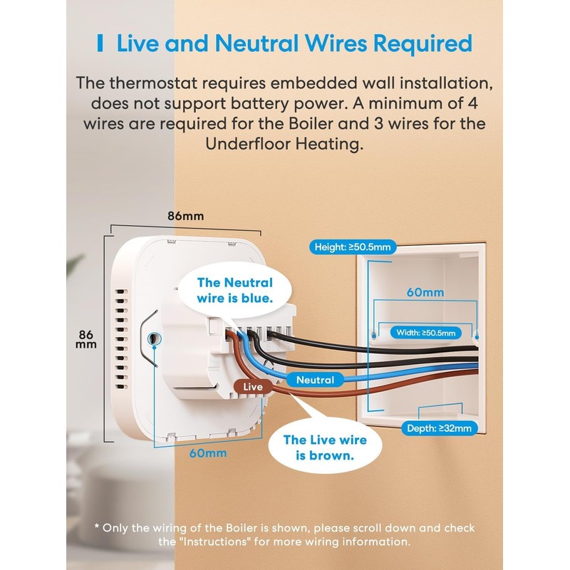Meross Smart Thermostat Works with Combi Boiler & Water-Based Underfloor