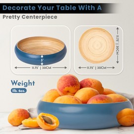 BaydenB Spun Bamboo Large Serving Bowl with Bonus Charger - Decorative Fruit Bowl, Kitchen Fruit Basket, Centerpiece Bowl, Eco-Friendly Bamboo Bowl for Home Decor (Blue)