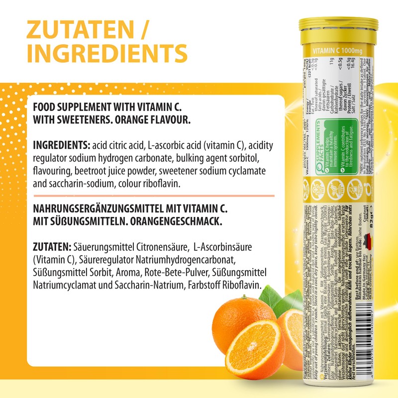 EVÄM Premium Vitamin C 1000 mg Effervescent Tablets, Orange Flavour,