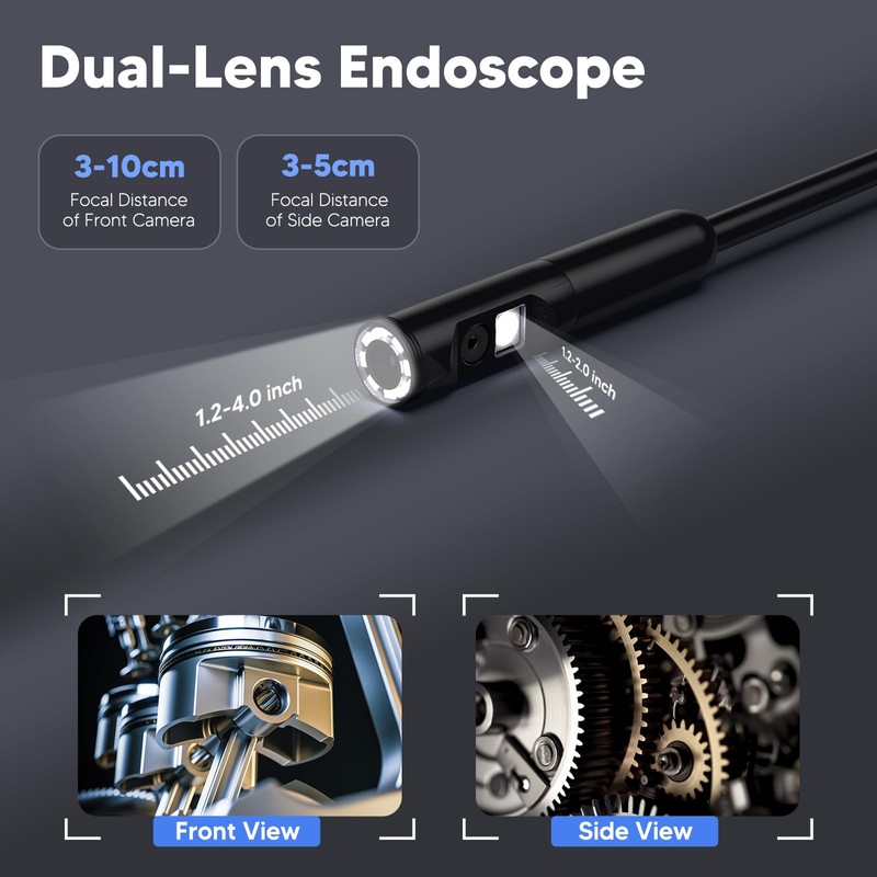 Endoscope Borescope with 8+1 Adjustable LED Lights, 11.5/16.4 FT Semi-Rigid