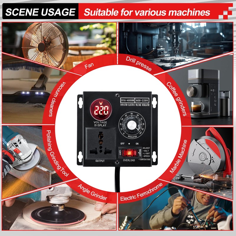 AC Motor Speed Controller Voltage Regulator 100V-110V-120V-220V Rheostat 15A 4000W
