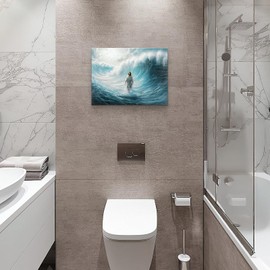 Kuphsod Jesus Landscape Canvas Wall Art Christian Print Painting Jesus Walk On Water Picture Modern Home Decor For Living Room Kitchen Bathroom Framed Ready To Hang 12x16 Inch