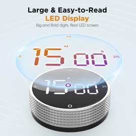 JUNVIL Upgrade Digital Kitchen Timer - Magnetic Countdown Countup Visual Timer with Large LED Display, 3-Preset Times (5, 15, 25), 3 Volume Levels, Ideal for Cooking, Baking, Studying and Fitness