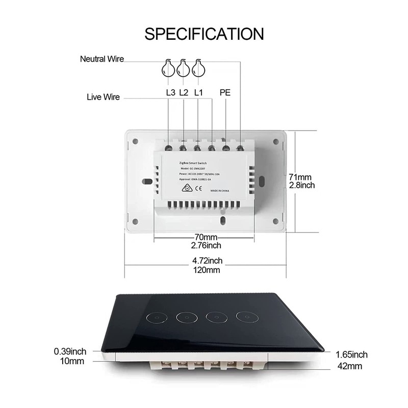 Smart Light Switch, 2.4GHz WiFi Light Switch Compatible with Alexa