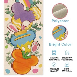 YMCAFZ Easter Table Runner, Colorful Bunny Ears Carrot Kitchen Dining Table Decoration, Spring Eucalyptus Leaves Burlap Indoor Outdoor Home Decor Party Supply 13 x 90 Inches